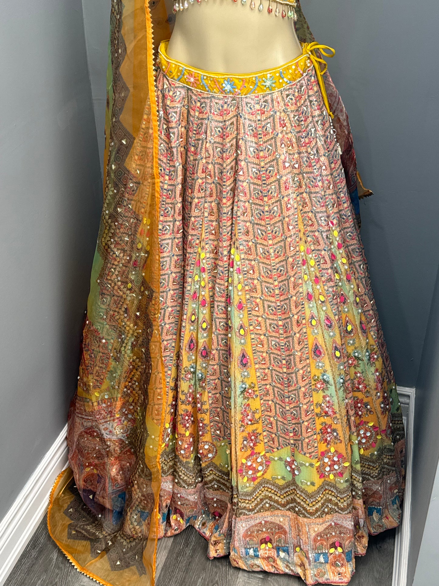 Yellow Bead and Sequence Work Lehenga