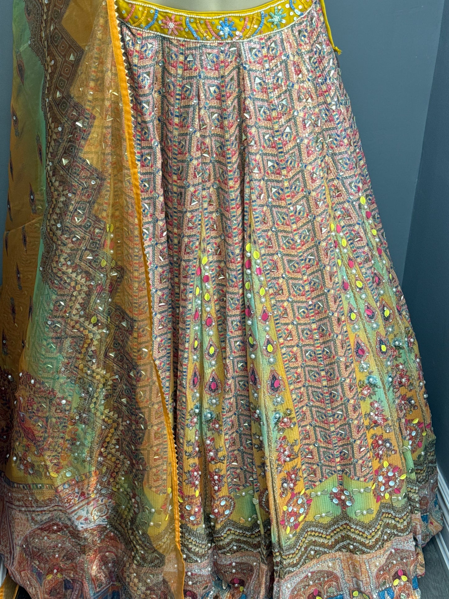 Yellow Bead and Sequence Work Lehenga